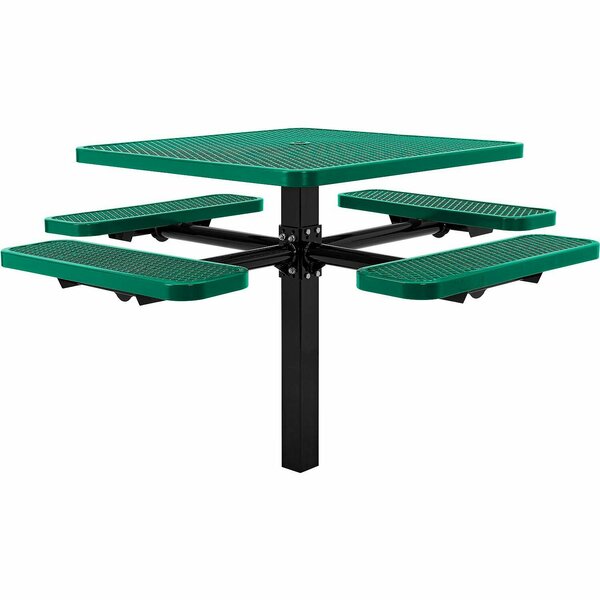 Global Industrial 46in Square Picnic Table, In Ground Mount, Expanded Metal, Green 695293GN